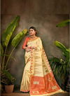 Orange And cream Colour Latest Designer Fancy Festive Wear Printed Banarasi Silk Saree Collection 805